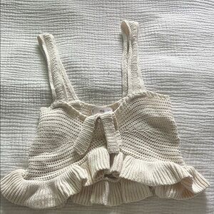 Mango Cream Knit Ruffle Crop Top